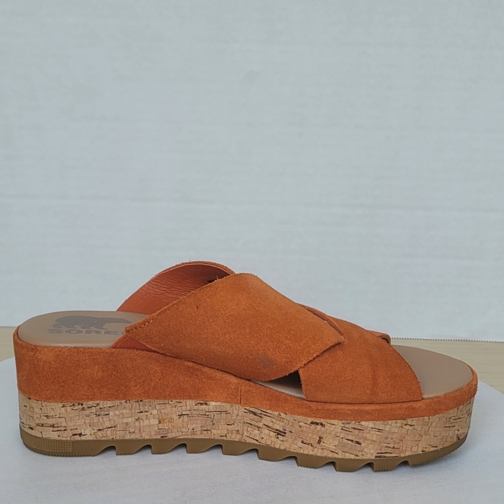 Sorel Cameron Desert Sun Gum Suede Boho Criss Cross Flatform Mule Sandal Sz 6 - Picture 7 of 17